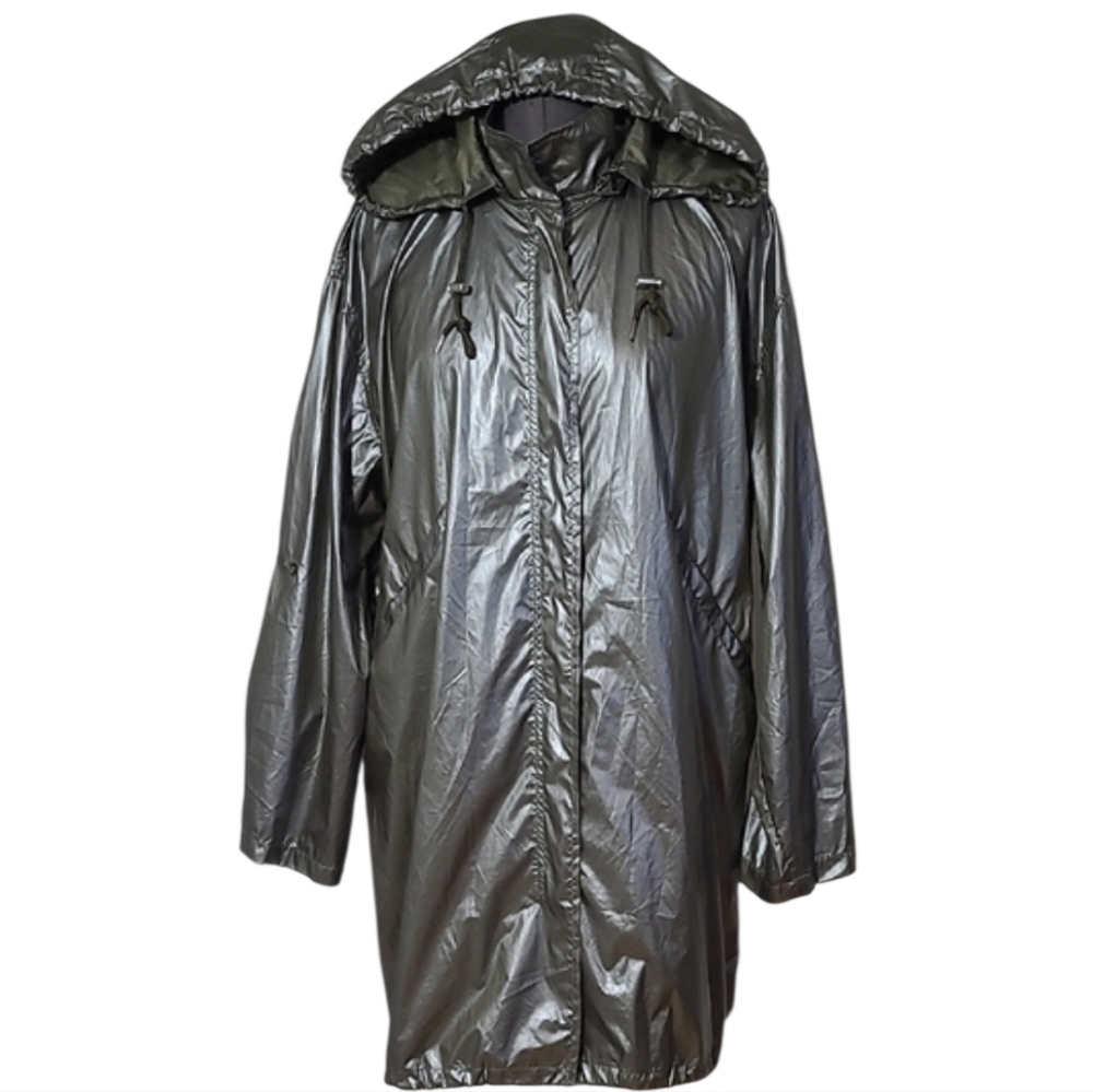 Zara Metallic Silver Hooded Rain Coat
